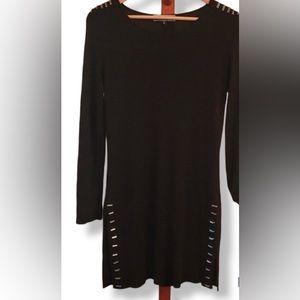 Melanie Lyne Black Metallic Long Sleeve Knit Dress Metal Details